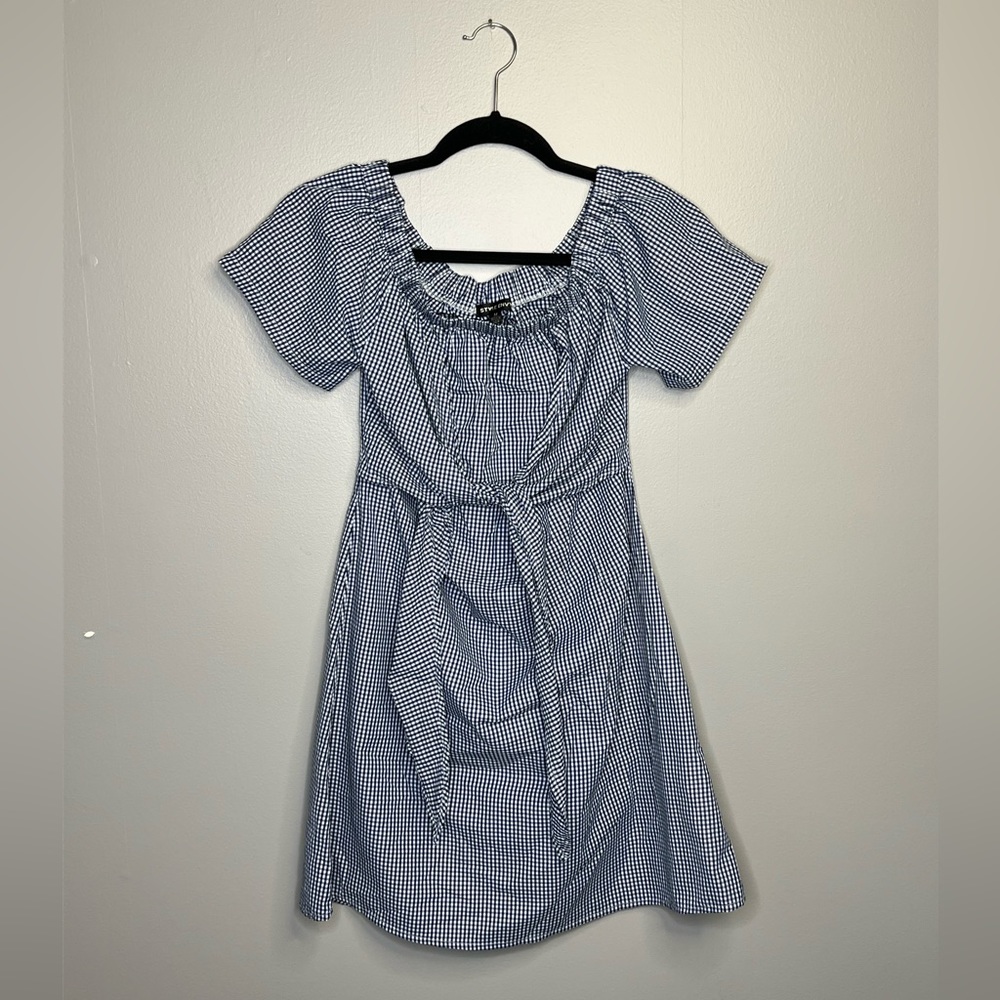 Navy Blue & White Off the Shoulder Mini Sun Dress